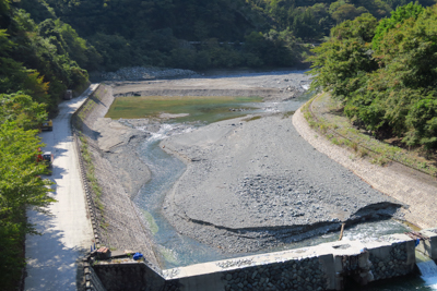 橋の上から上流側を見る。...