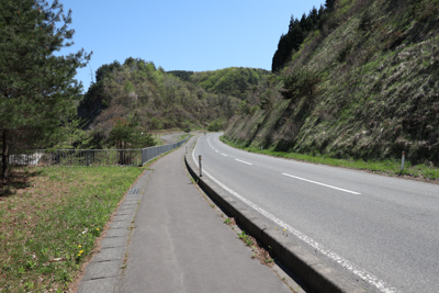 しばらくは歩道があるので歩きや...